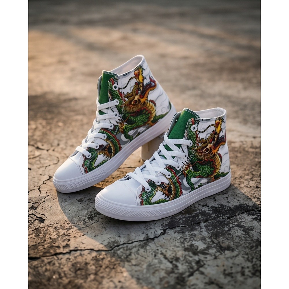 RAAD Shop Mens 10.5M Dragon High Top Sneakers White Green Size 12 Women 44.5‎ EU